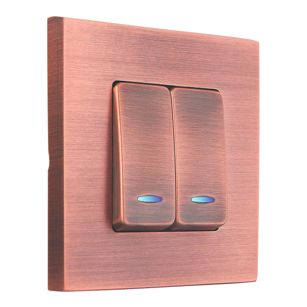 INTERRUPTOR DE DOBLE TECLA CON DIFUSOR LED MARCO COLECCIÓN SoHo BRUSHED COPPER